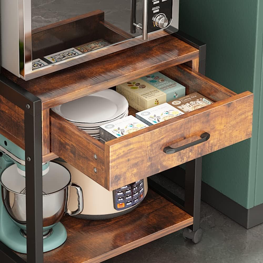 3-Tier Printer Stand with Drawers Record Player Stand End Table Storage Cabinet Printer Rack with Wheels Rolling Filing Cabinet Printer Cart P175212