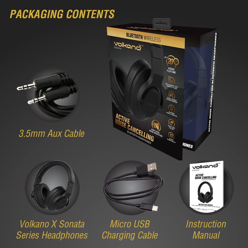 Black Wireless Over Ear Noise Cancelling Headphones E1663