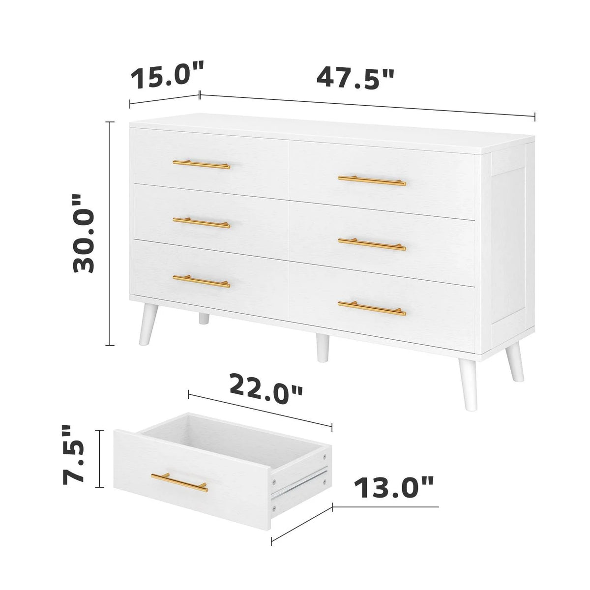 White 6 Drawer Wood Dresser H4247