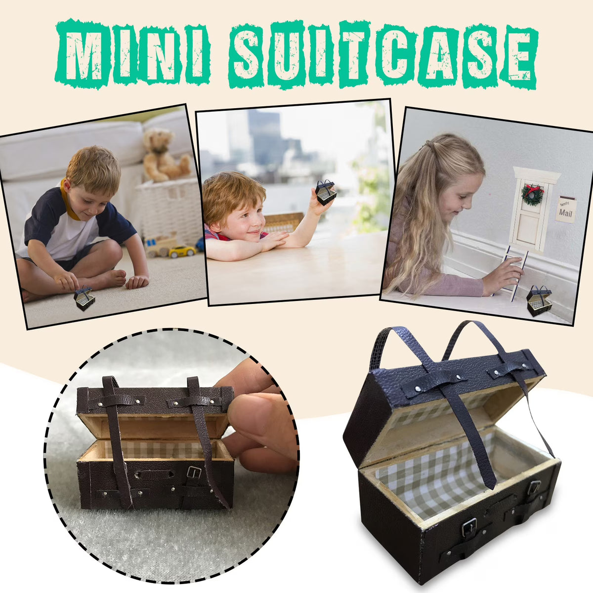 Vintage Leather Mini Suitcase Dollhouse Decor T433874