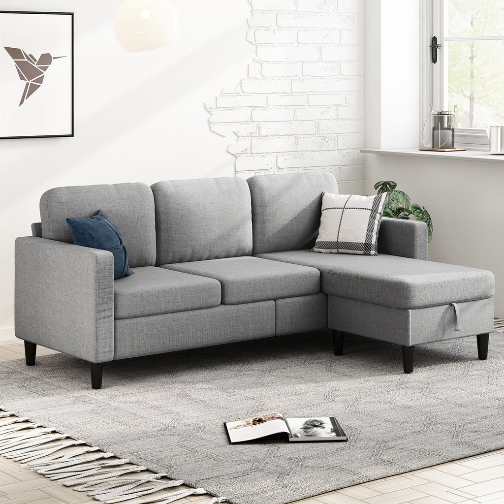 Beige Linen Sectional Sofa with Storage Ottoman Y717844