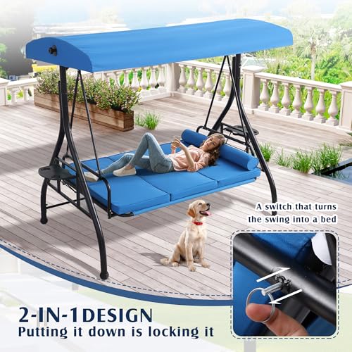 3 Person Outdoor Porch Swing with Canopy and Stand Z250634