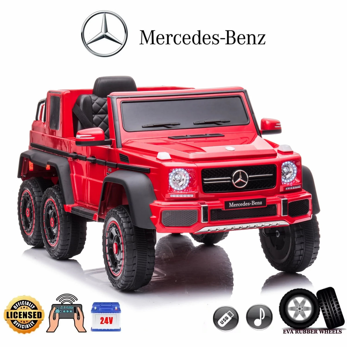 24V Powered Ride On Car with 6 Wheels, Remote Control, MP3 Player, Red R733322
