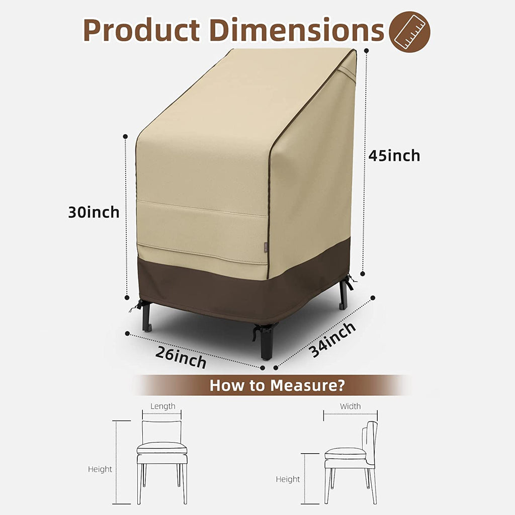 45" Patio Stacked Chair Cover, 600D Oxford Fabric Waterproof with Straps, Large Air Vents, Brown & Khaki S24150