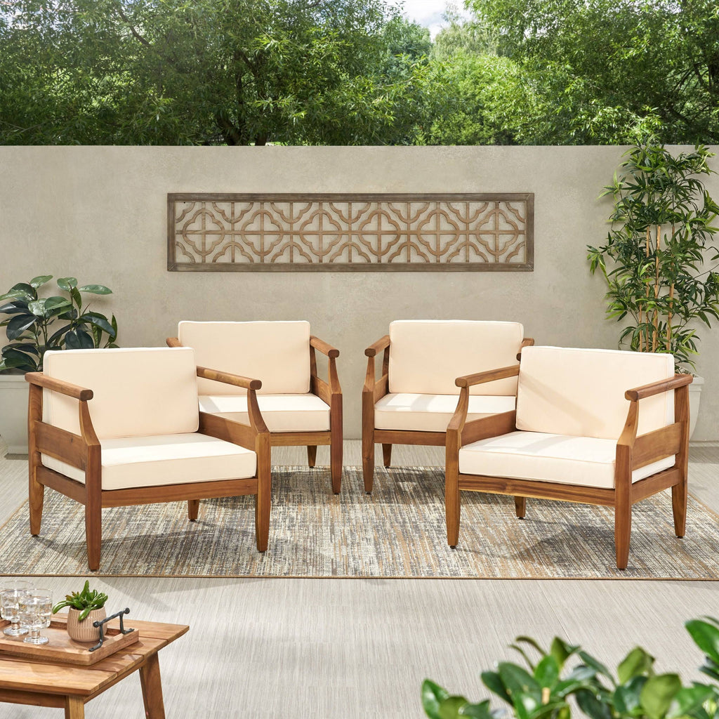 Acacia Wood Club Chair with Cushion Set of 4 N6575