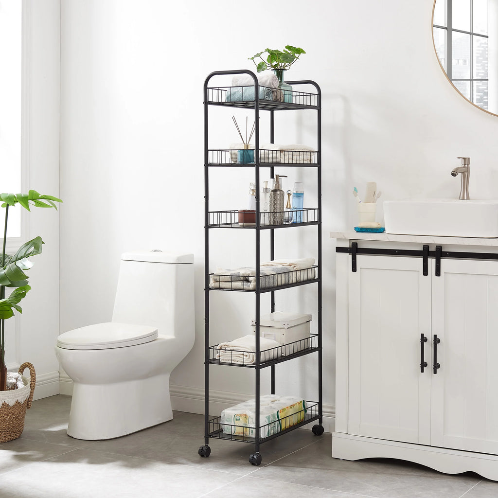 6 Tier Metal Wire Rolling Storage Cart with Baskets D3360