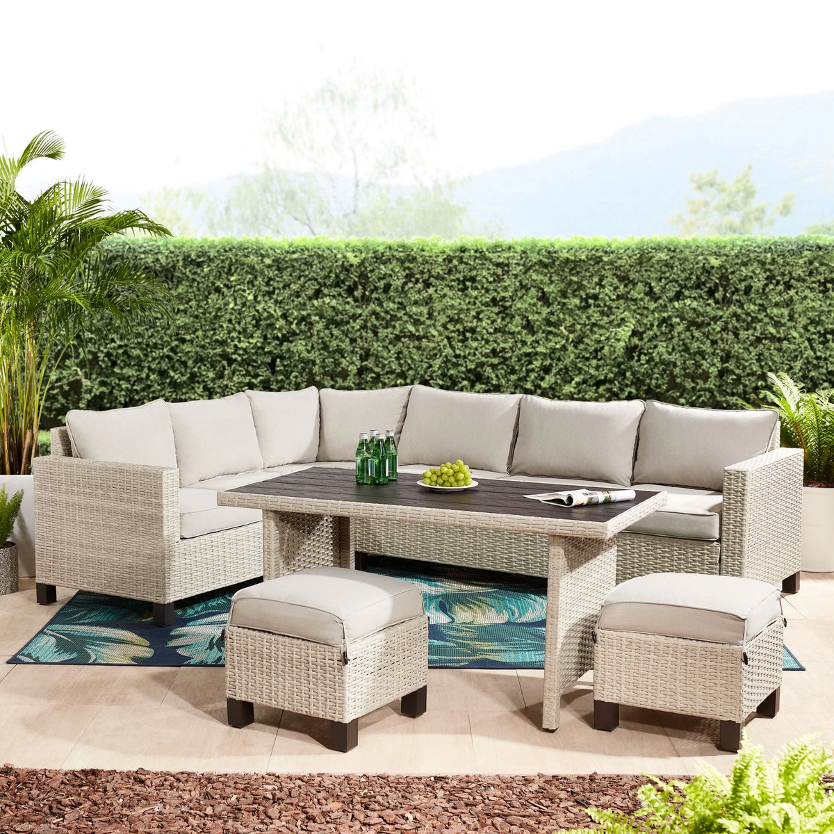 5-Piece Beige Wicker Sectional Dining Set S671