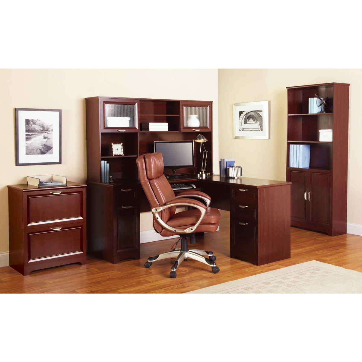 72"H 5-Shelf Bookcase With Doors, Classic Cherry N8094