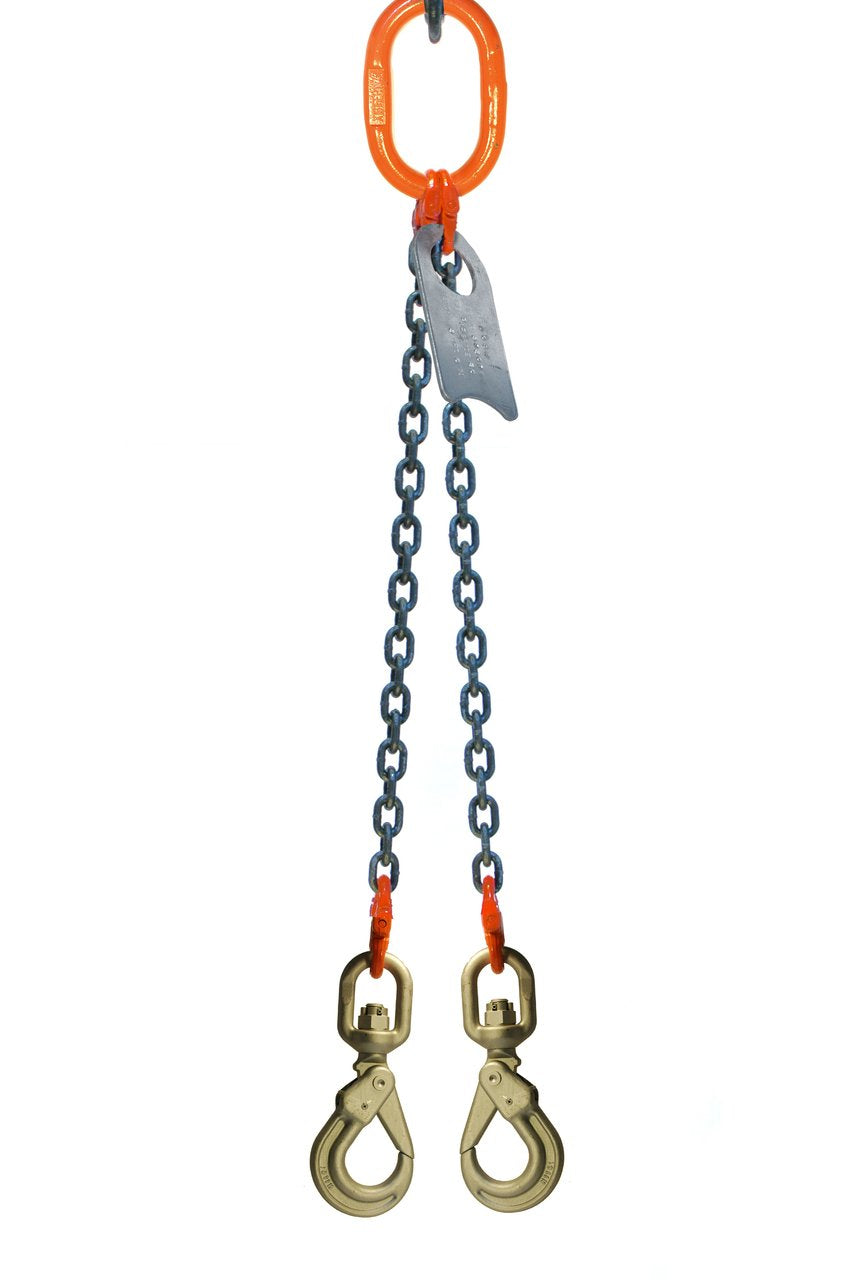Chain Sling 3/8" x 6' Double Leg with Swivel Positive Locking Hooks Grade 100 B55900