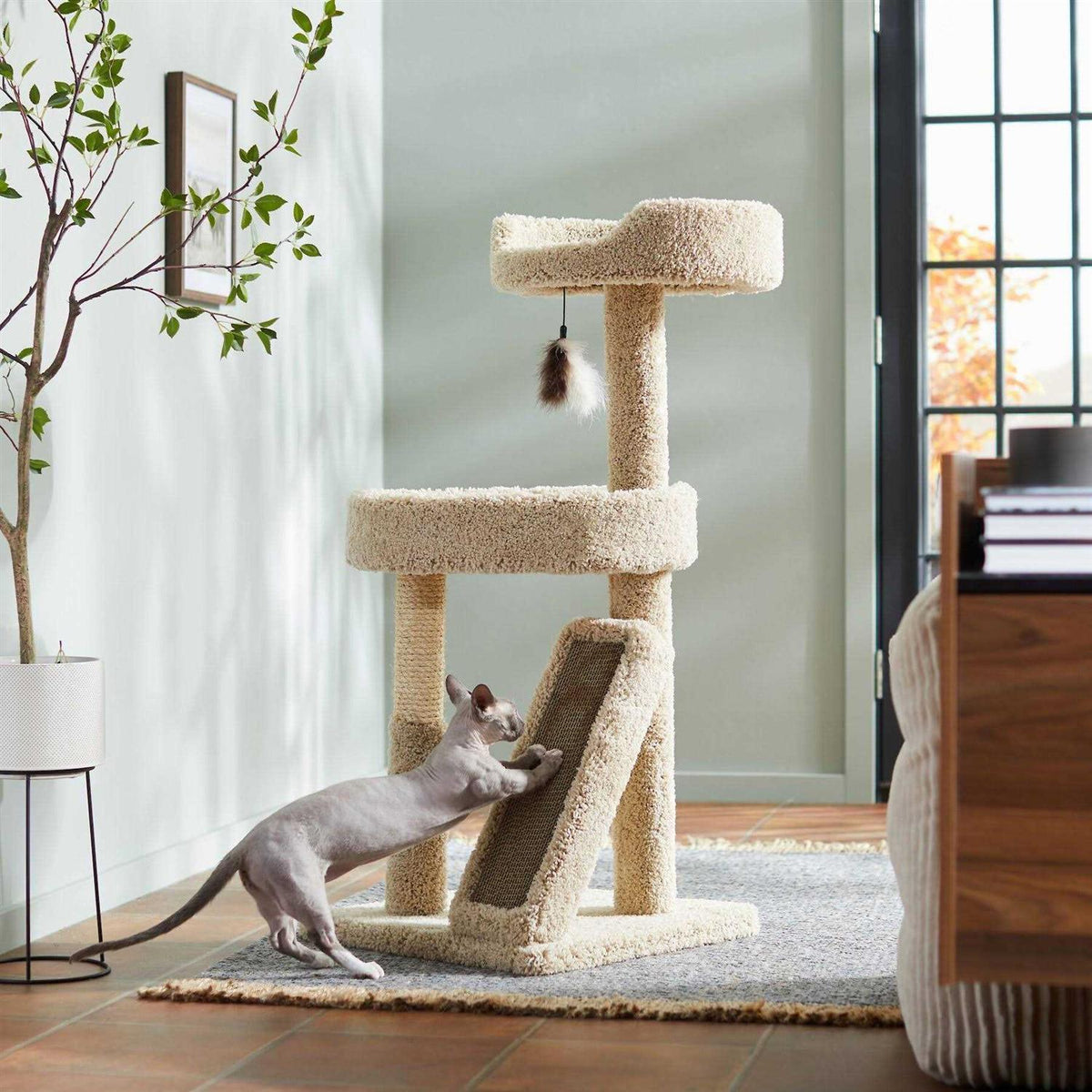 44-in Real Carpet Cat Tree with Replaceable Corrugate Scratcher H421
