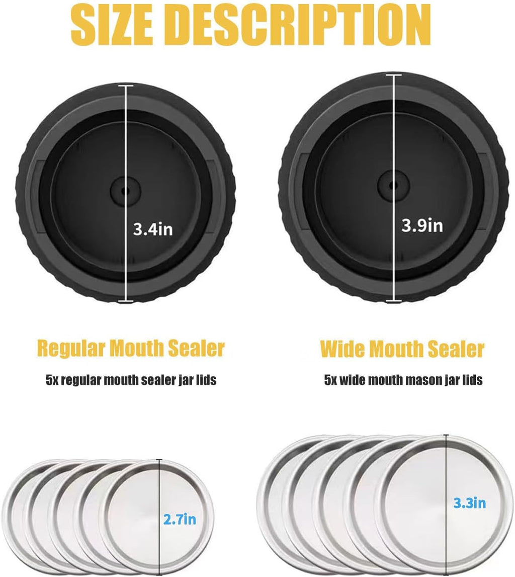 Black Cordless Handheld Mason Jar Vacuum Sealer Kit with Wide & Regular Mouth Lids H2227