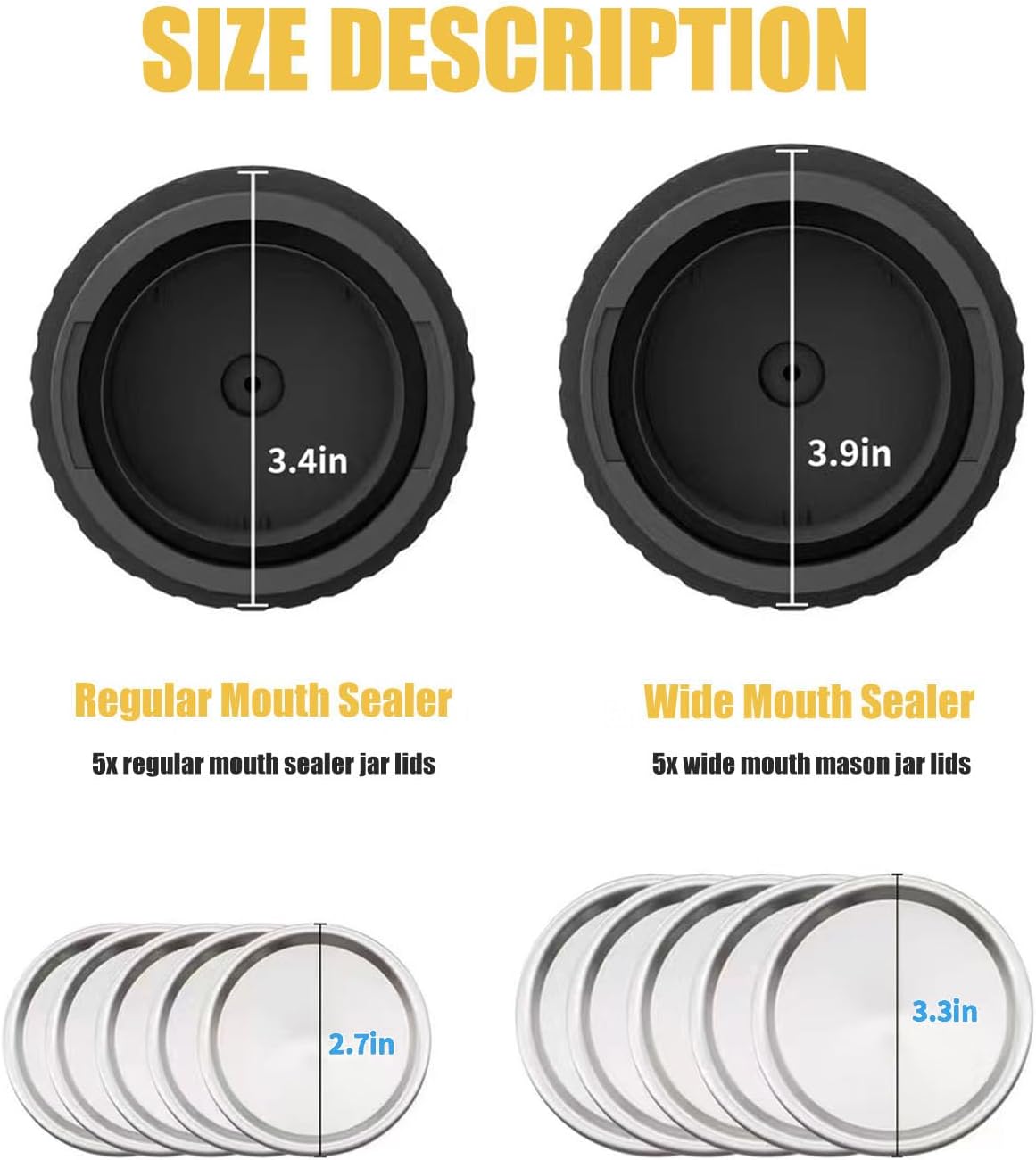 Black Cordless Handheld Mason Jar Vacuum Sealer Kit with Wide & Regular Mouth Lids H2227