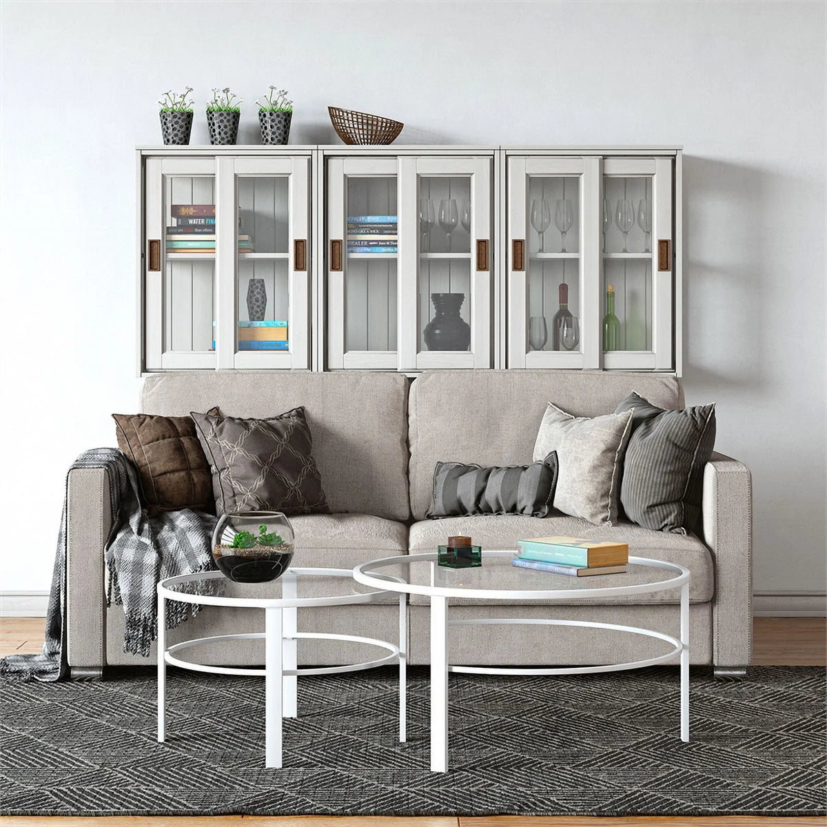 2 Piece Nested Metal & Glass Coffee Table in White Q54492
