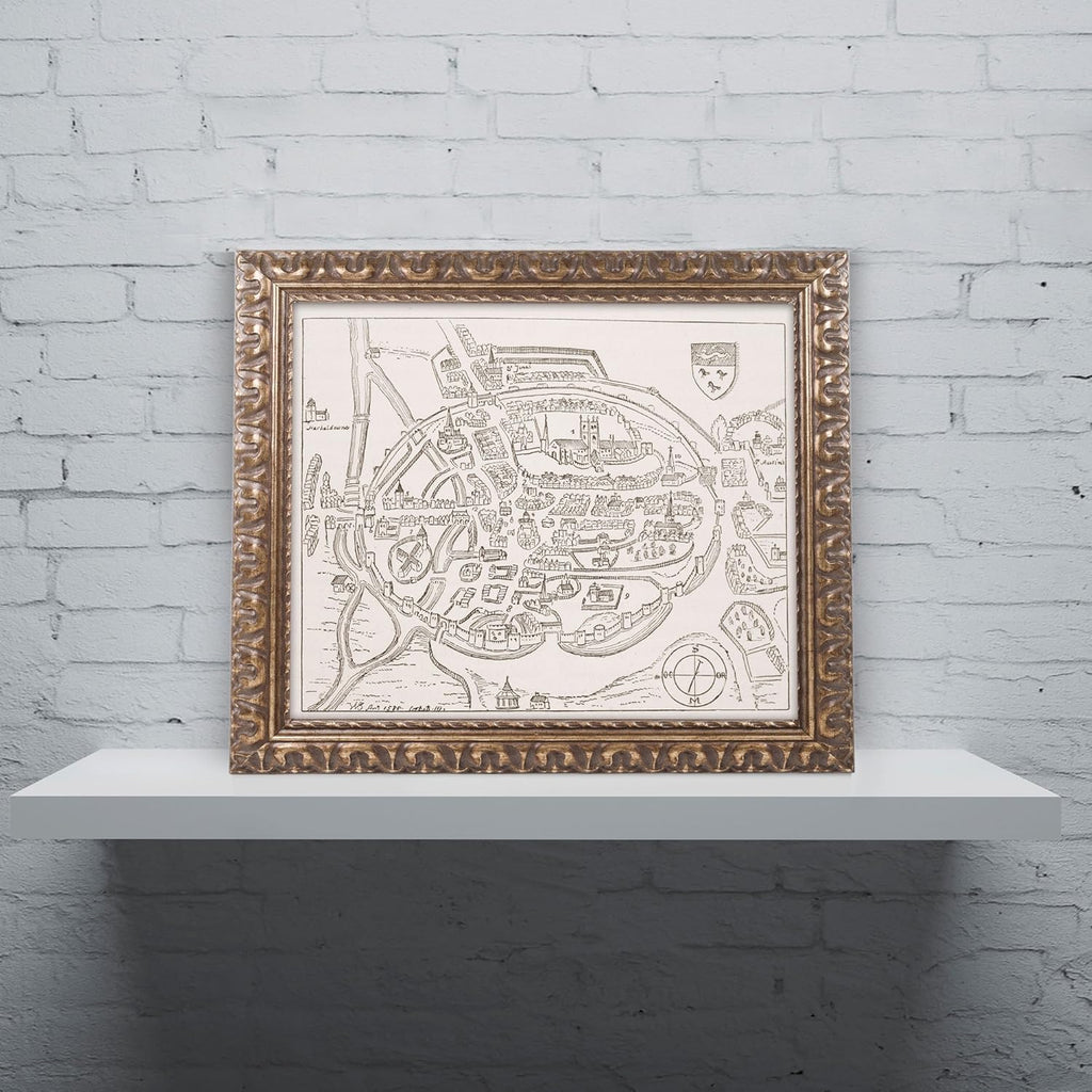 16th Century Canterbury Map 11 by 14-Inch Gold Ornate Frame K816669