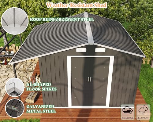 Dark Grey/White Metal Storage Shed with Sliding Doors T729