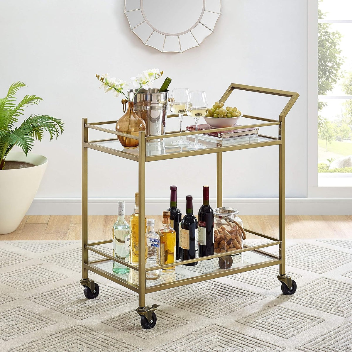 Gold and Glass Rolling Bar Cart E126