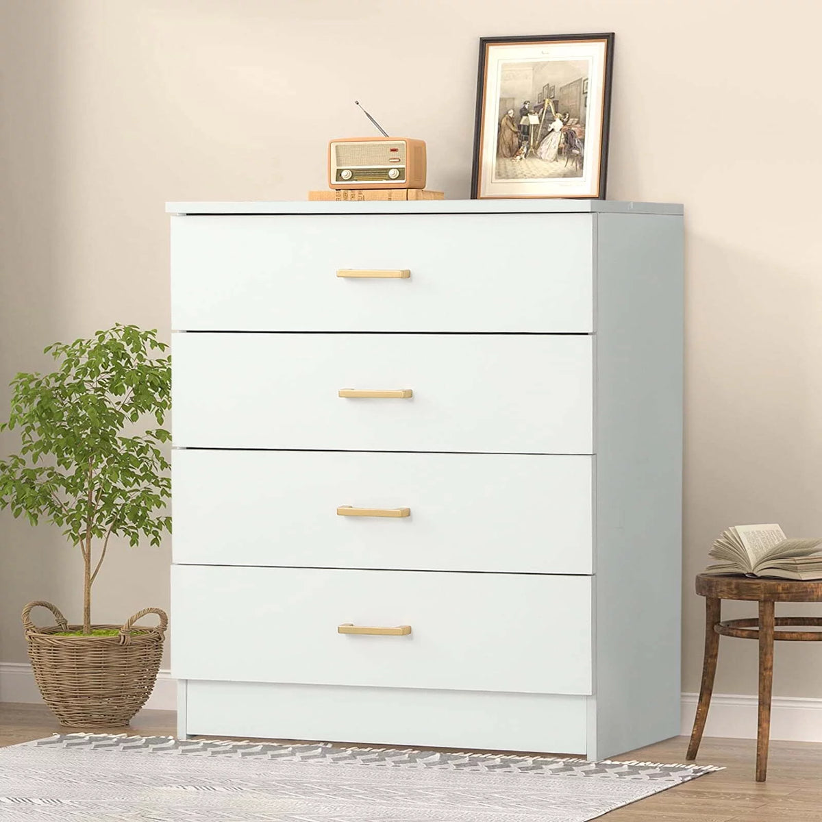 White 4-Drawer Wood Dresser N525