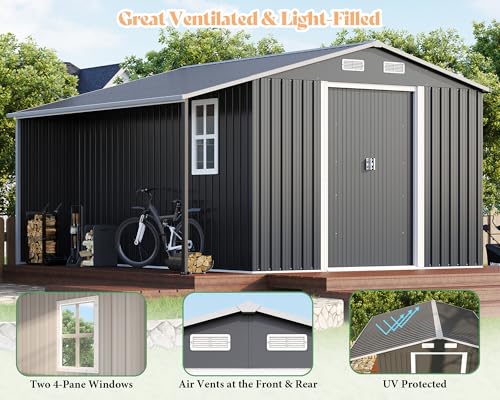 Dark Grey/White Metal Storage Shed with Sliding Doors T729