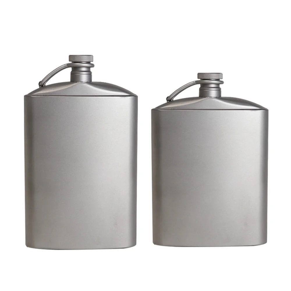 Titanium Flask Hip Flagon with Screw Clip Ultralight Hydration Flat Bottle with Ti Funnel G7333