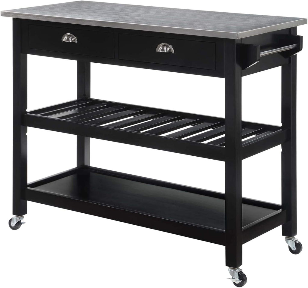 Black 3-Tier Stainless Steel Kitchen Cart with Drawers F929