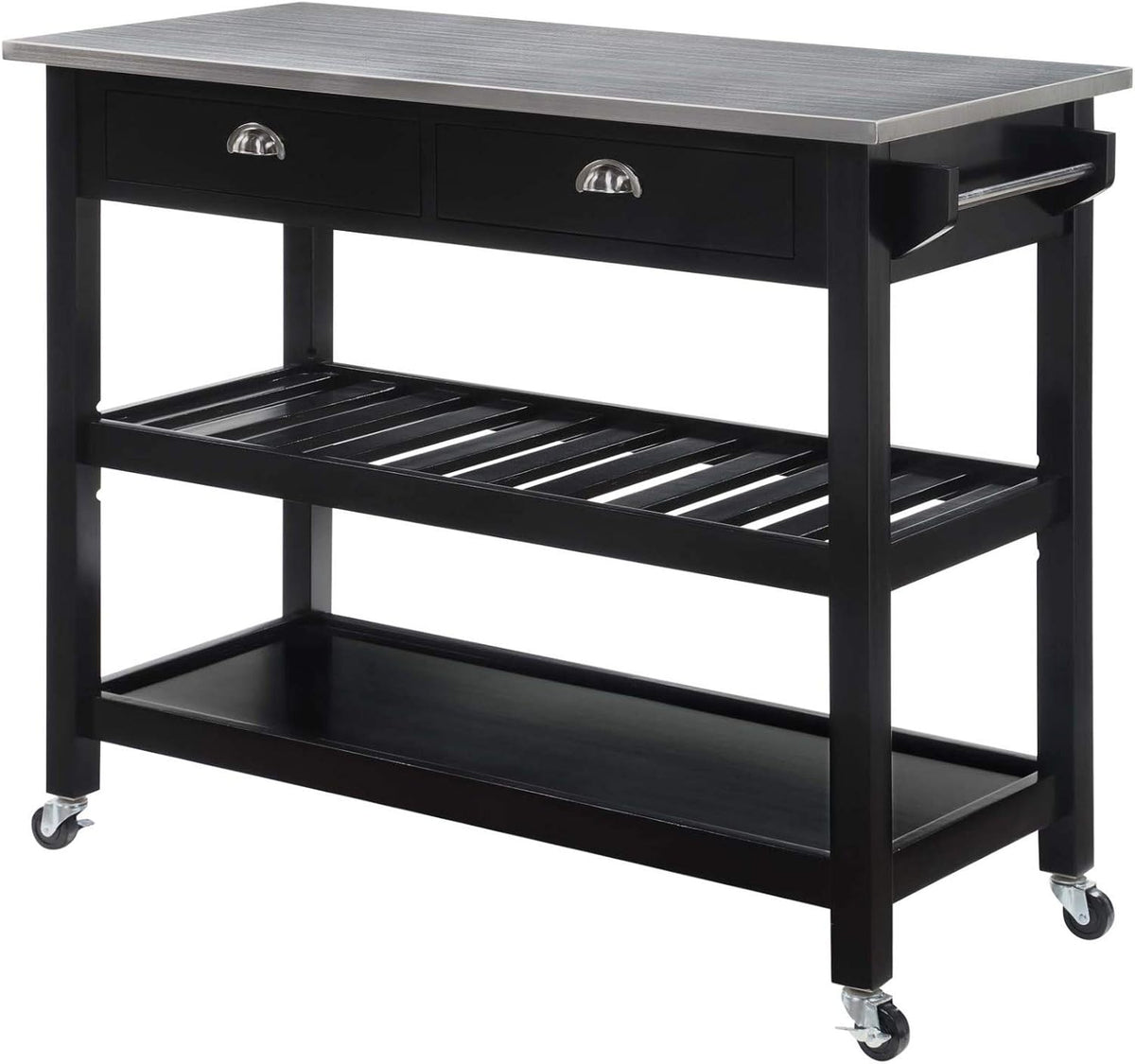 Black 3-Tier Stainless Steel Kitchen Cart with Drawers F929
