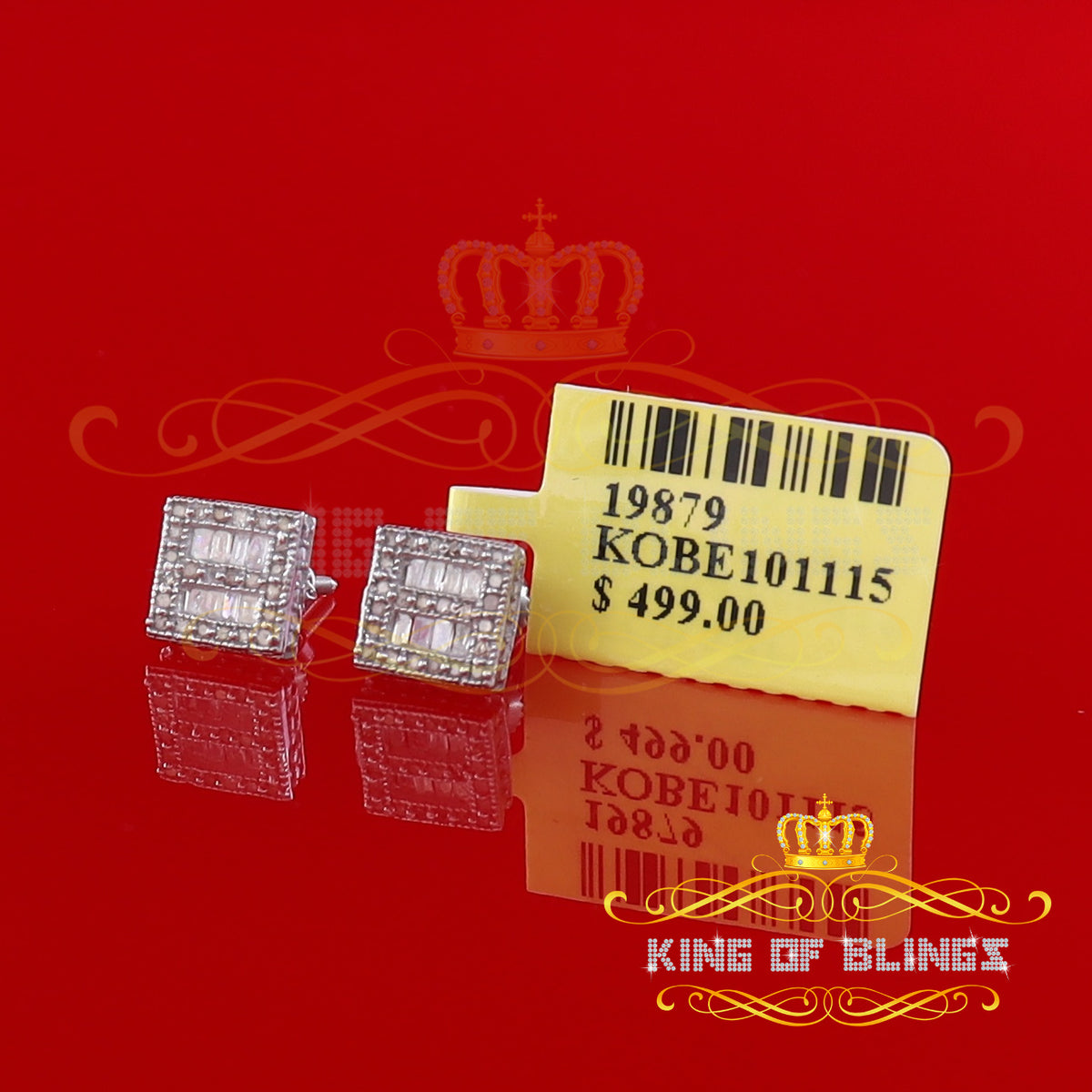 925 White Silver Diamond Square Stud Earring V800