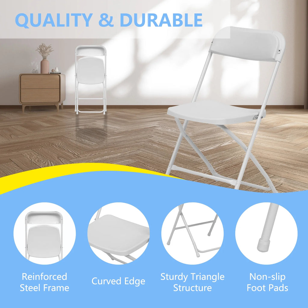 6 Pack White Plastic Folding Chairs 350lb Capacity Stackable R603249