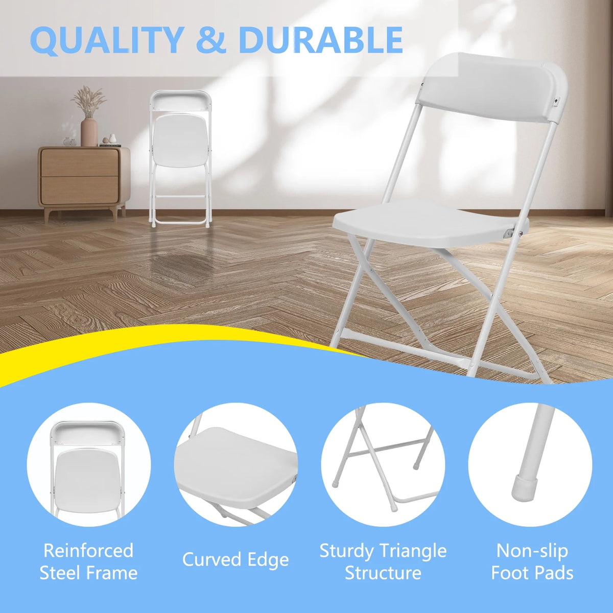 6 Pack White Plastic Folding Chairs 350lb Capacity Stackable R603249