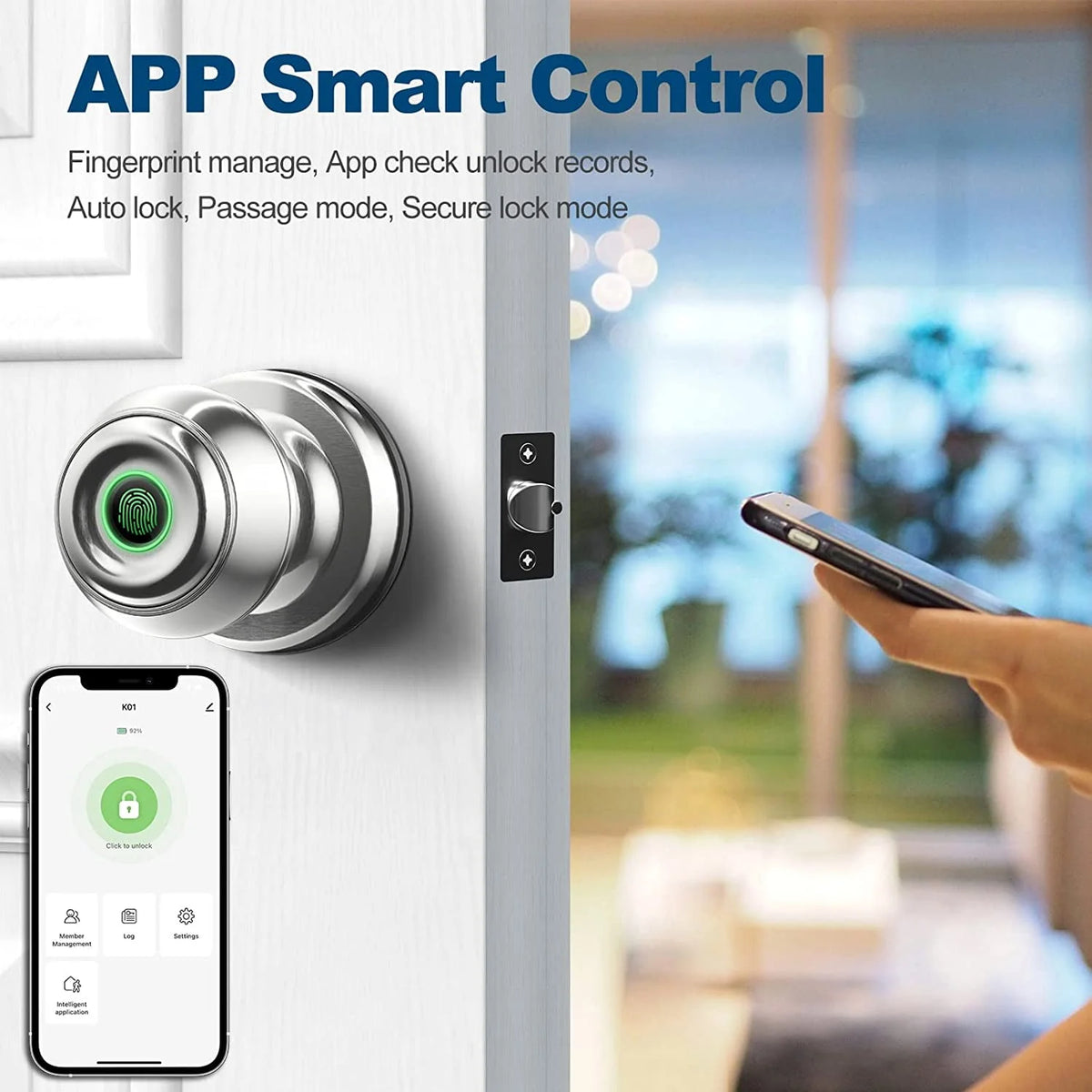 Smart Fingerprint Door Lock with App Control, Black Y5583