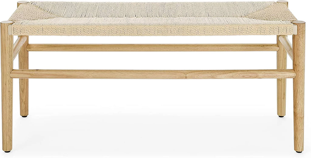 Wood Entryway Bench with Weave Rope Top R120703