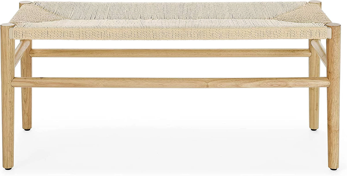 Wood Entryway Bench with Weave Rope Top R120703