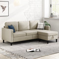 Beige Linen Sectional Sofa with Storage Ottoman Y717844