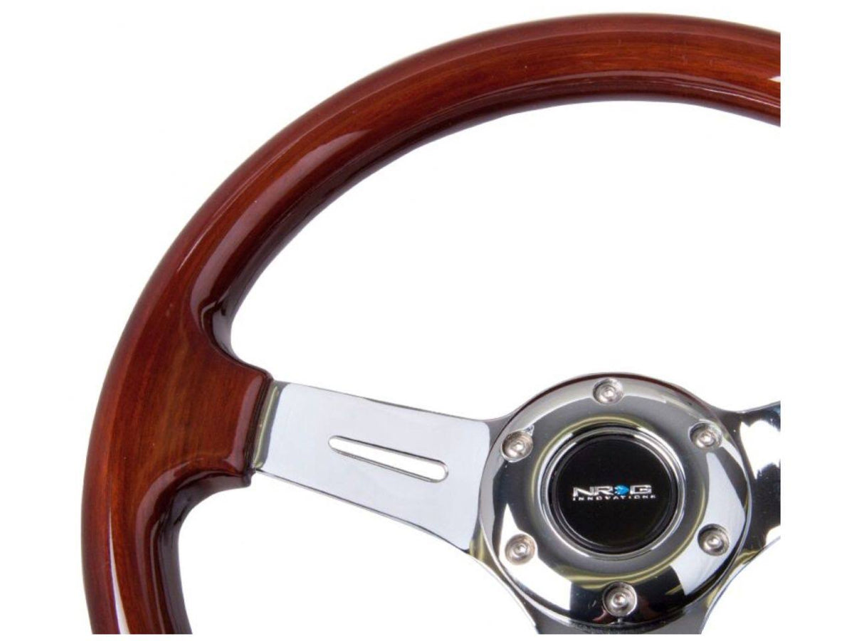 Chrome 3 Spoke 330mm Wood Grain Steering Wheel J959