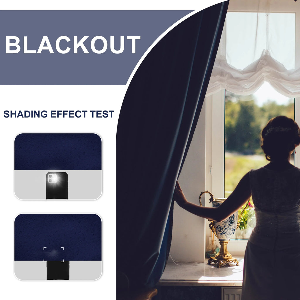 Navy Blue 42 x 63 Inch Blackout Curtains Set of 2 Panels Y5613