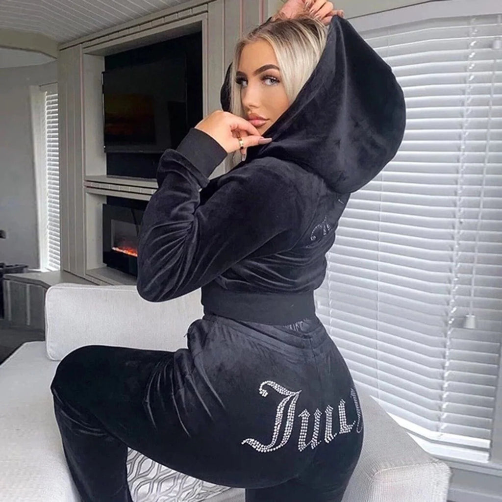 Velour 2-Piece Hoodie Tracksuit Set C2995