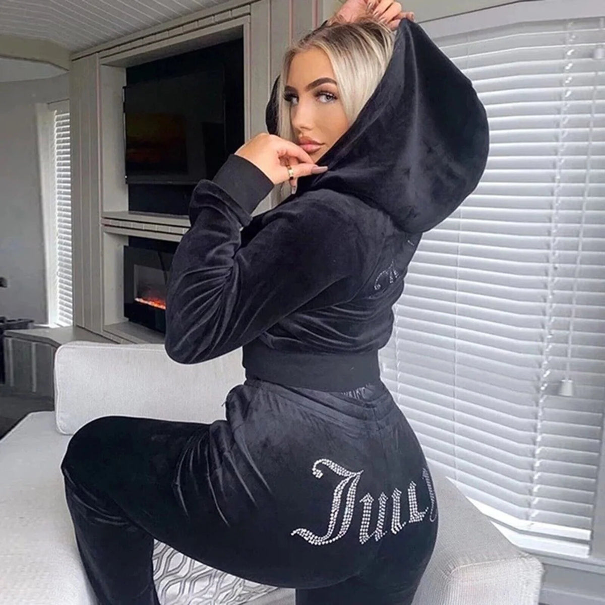 Velour 2-Piece Hoodie Tracksuit Set C2995