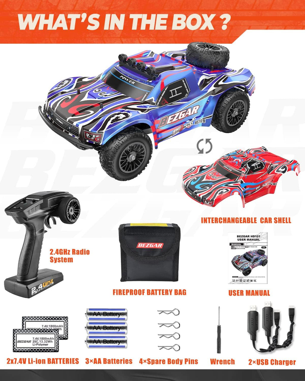 1:10 Scale 4WD Remote Control Monster Truck with 2 Rechargeable Batteries O384