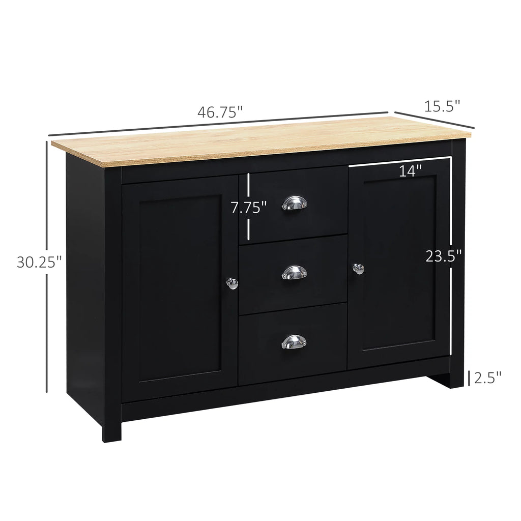 Black Kitchen Sideboard with 3 Drawers P385579