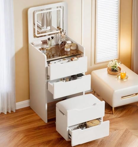 White Vanity Desk with Mirror and Lights N8195