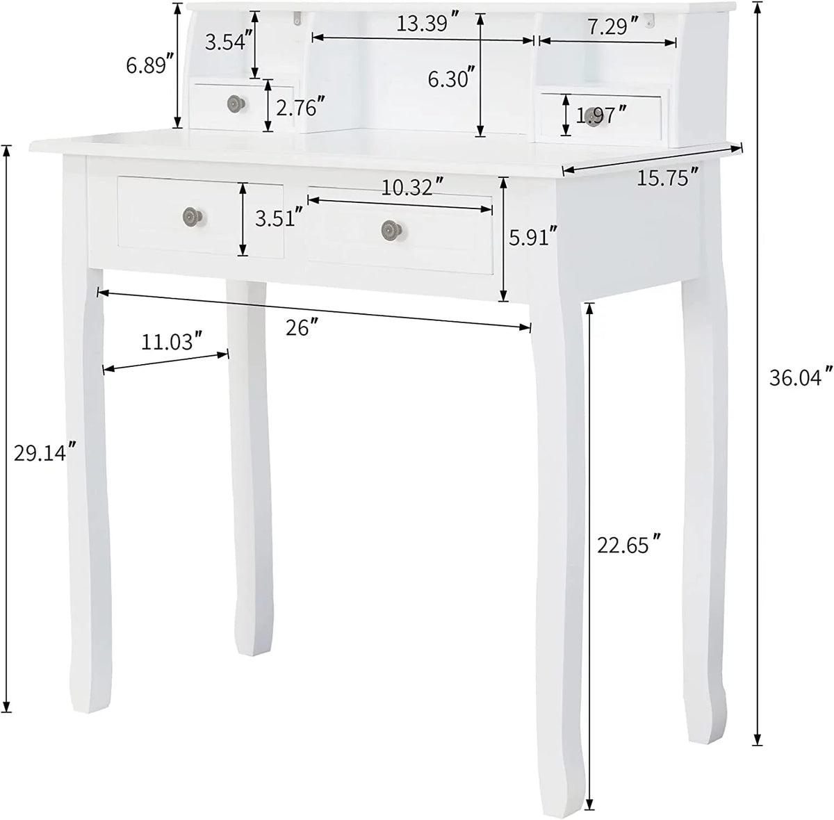 White 32 Inch Writing Desk with Storage Drawers E9557