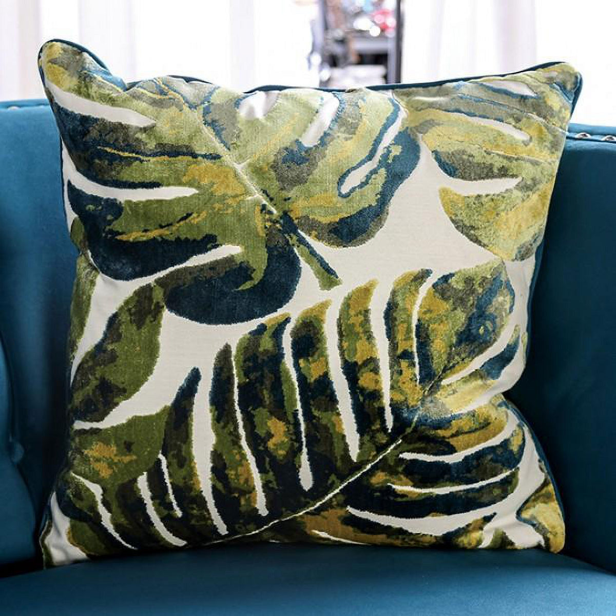 Beige & Teal Chenille Sofa K305862