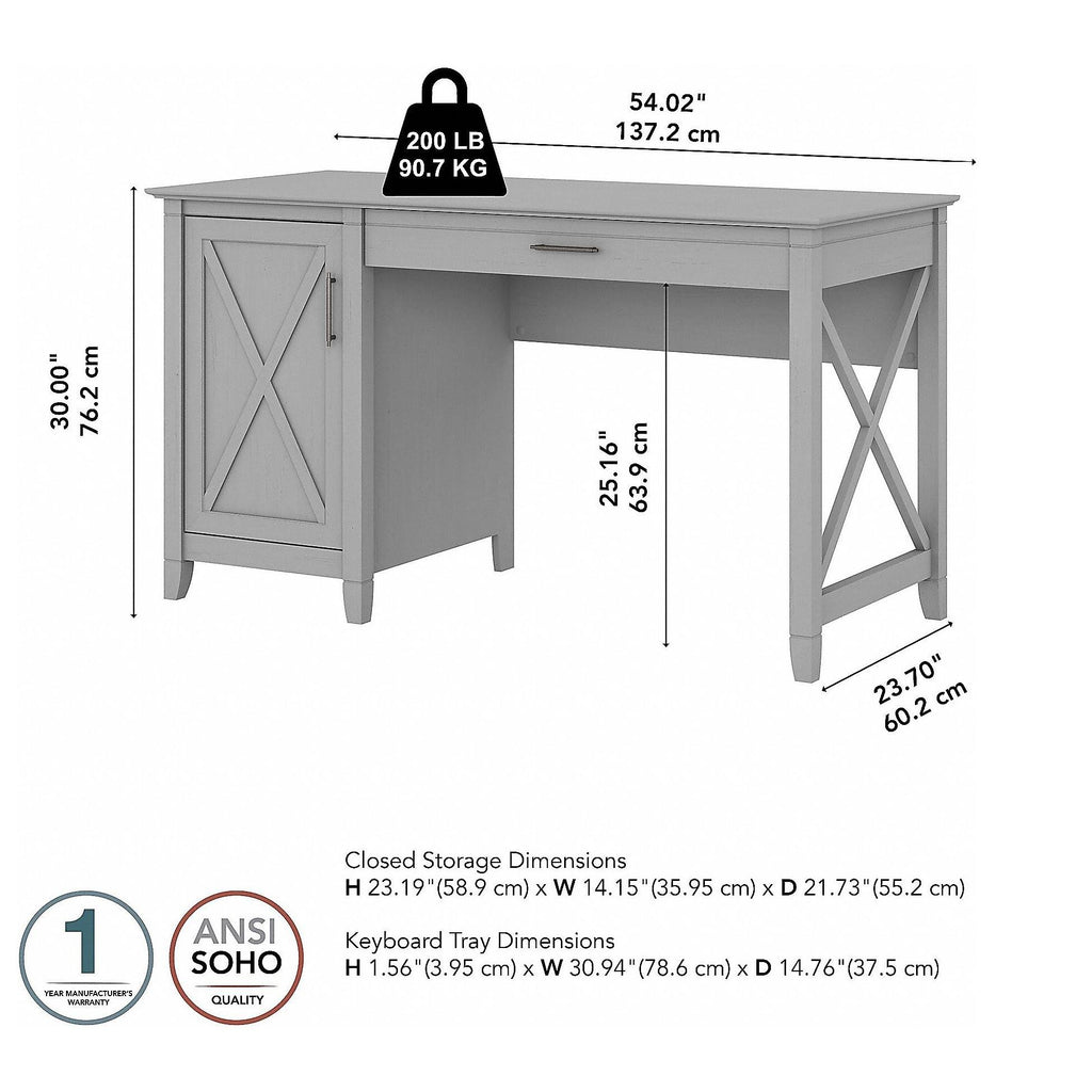 Cape Cod Gray Computer Desk with Keyboard Tray and Storage U486