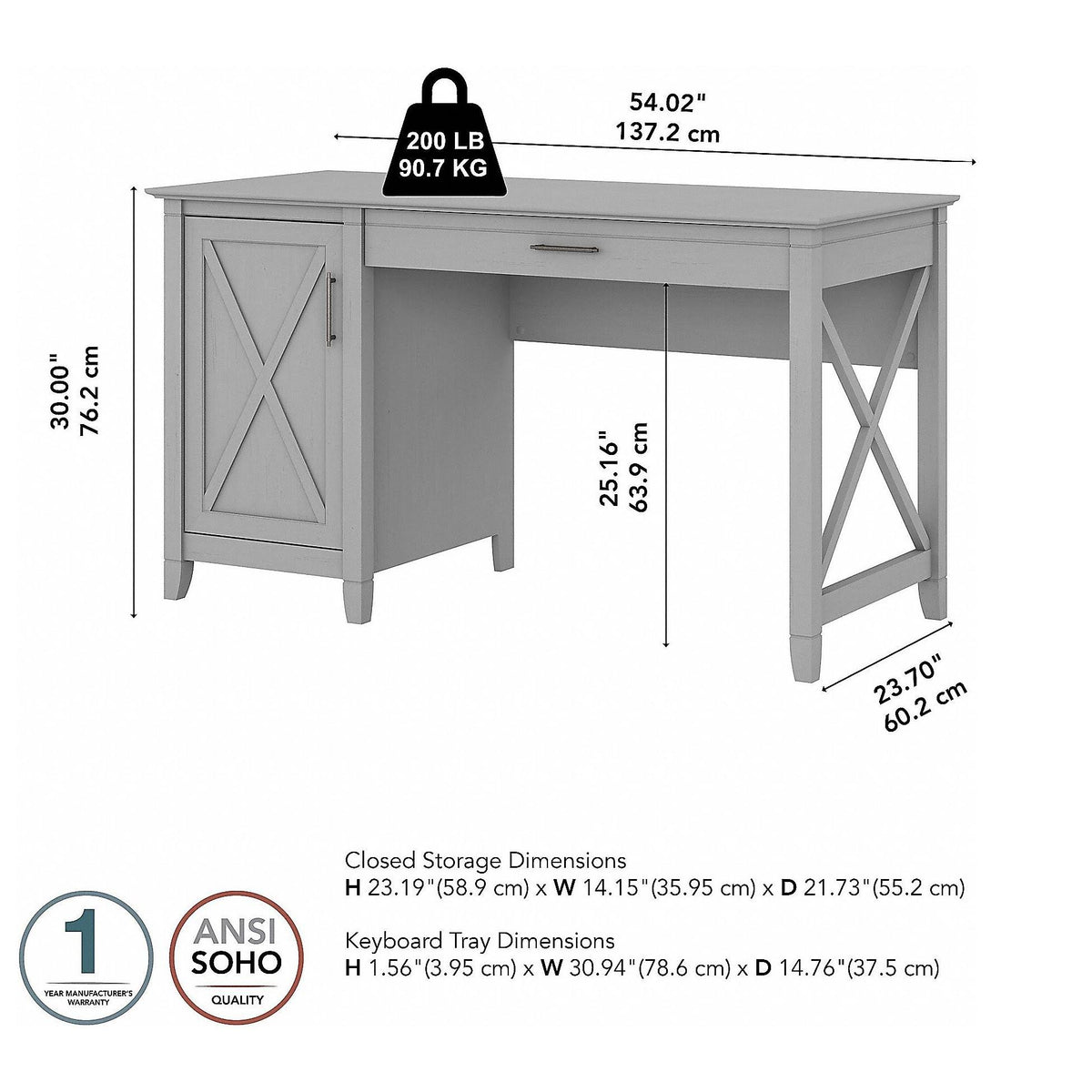 Cape Cod Gray Computer Desk with Keyboard Tray and Storage U486