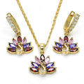 Gold Plated Multicolor CZ Peacock Dangling Drop Necklace Earring Set D614696