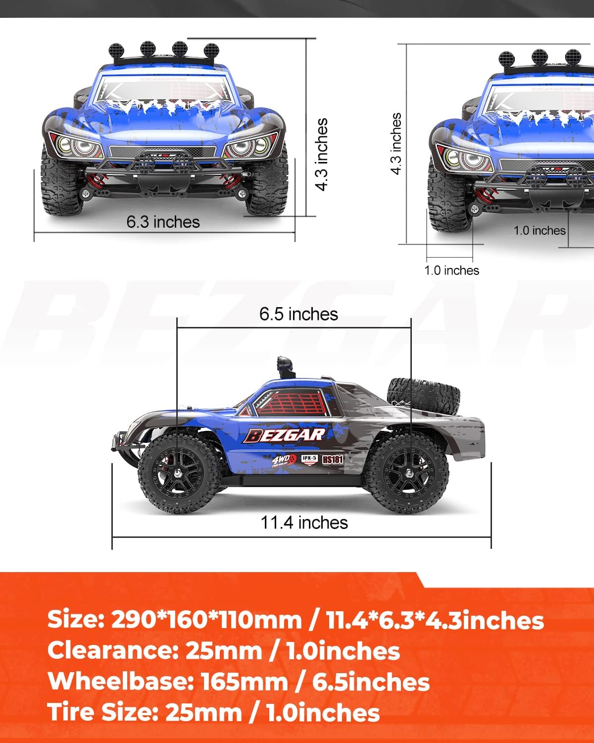 1:10 Scale 4WD Remote Control Monster Truck with 2 Rechargeable Batteries O384