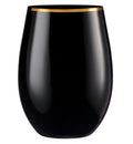 Stemless Plastic Wine Goblet 16 oz Black / Gold Rim Pack of 48 K826