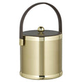 Brushed Brass 3 qt Ice Bucket with Brown Stitched Handle and Fabric Lid V26130