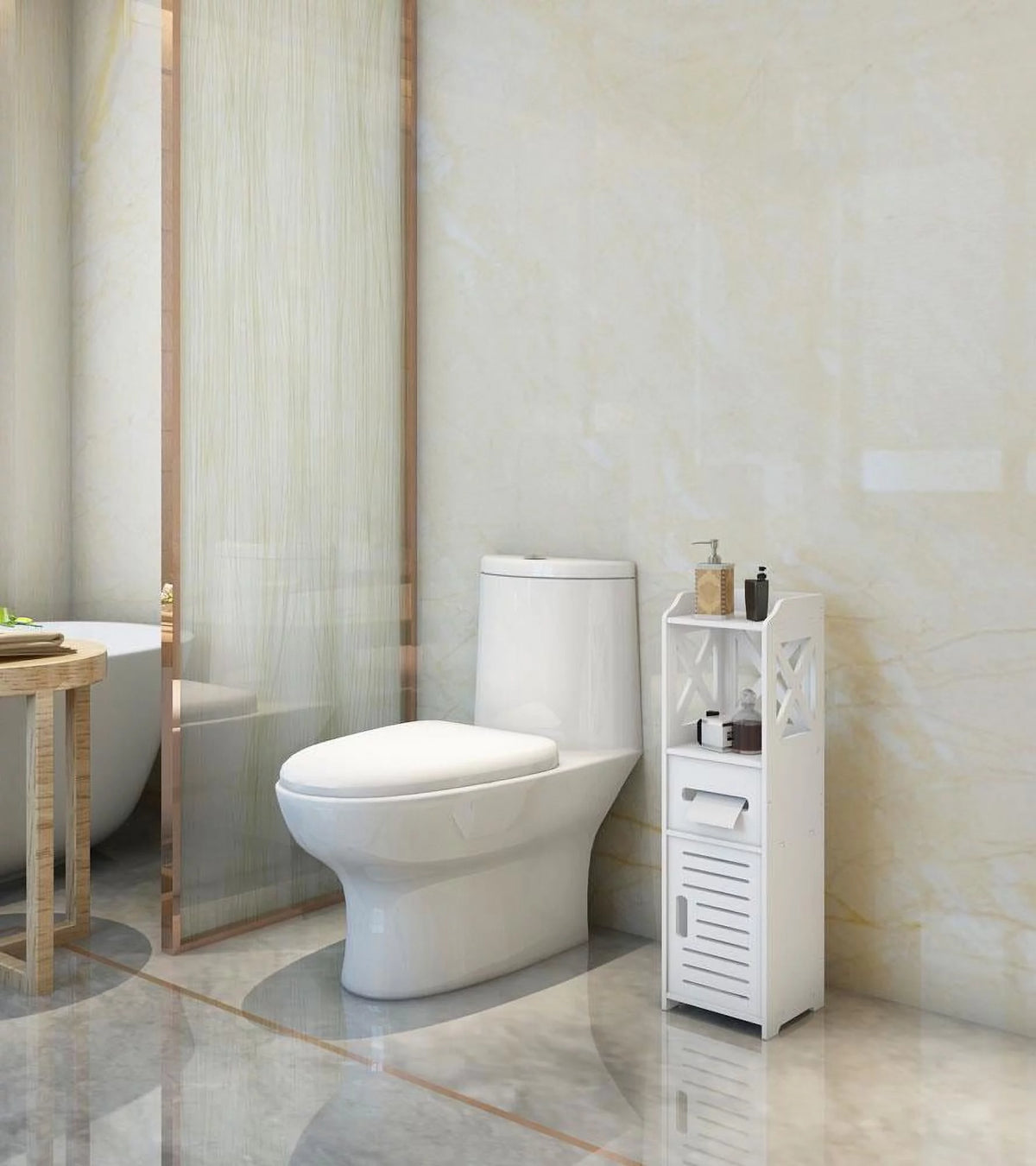 White Single Door 2-Tier Bathroom Floor Cabinet L93004