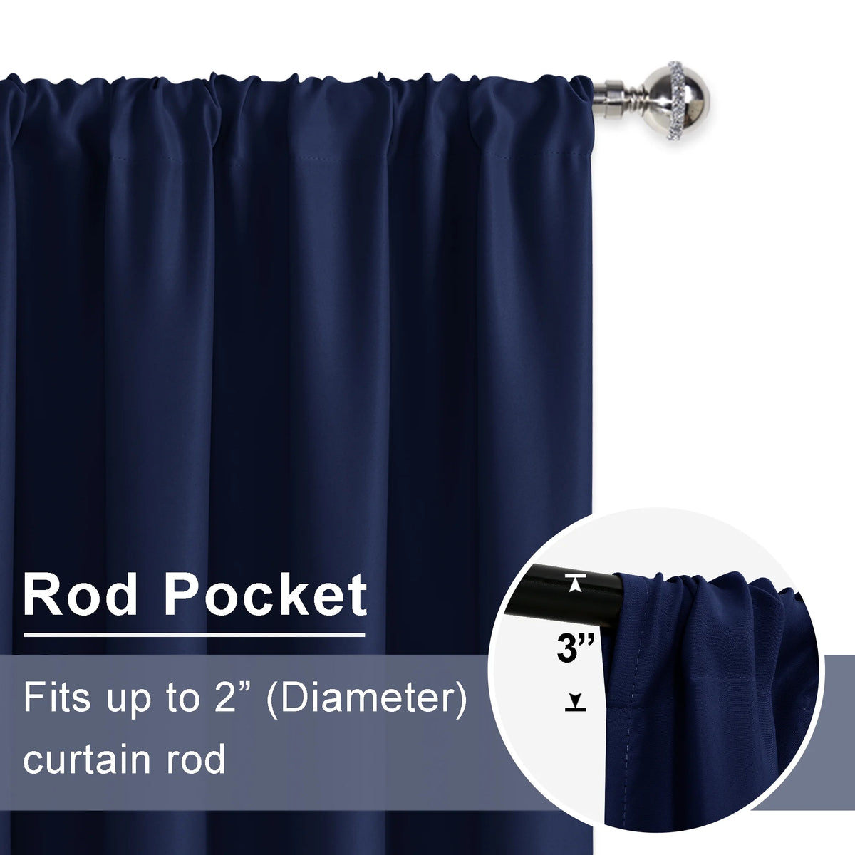 Navy Blue 42 x 63 Inch Blackout Curtains Set of 2 Panels Y5613