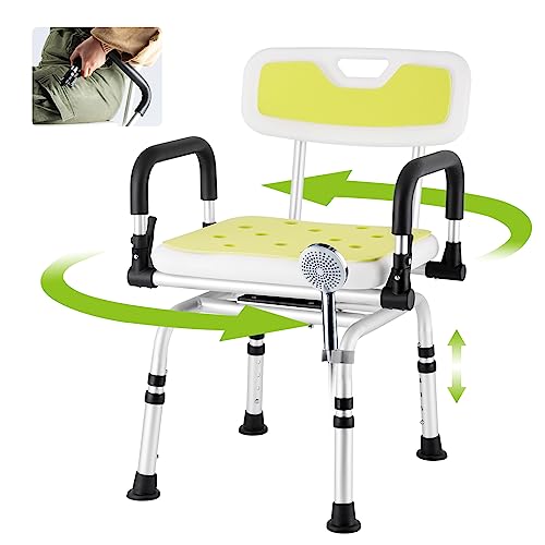 Swivel Shower Chair with Armrests and Back Padded Seat Adjustable Height K12771